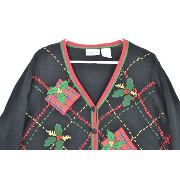 Basic Editions Holiday Women's Large Christmas Embroidered Sweater Cardigan - Picture 2 of 11